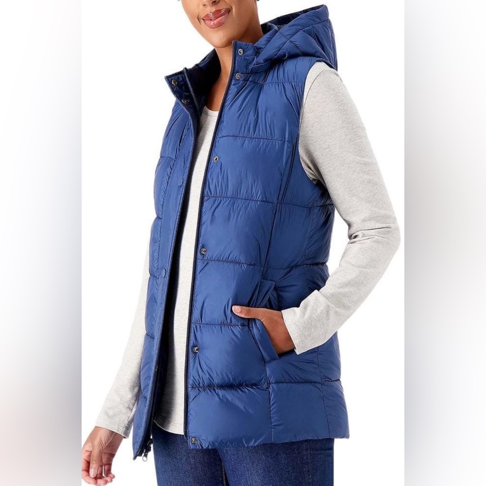 NWOT SUSAN GRAVER WEEKEND WATER RESISTANT WITH ZIP/OFF HOOD BLUE VEST SIZE M